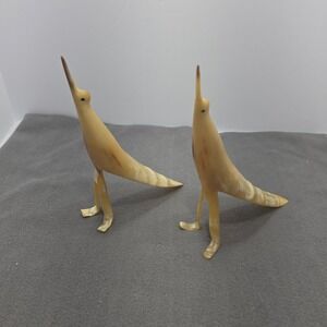 Vintage Hand Carved Natural Horn Bird Figurines Set of 2 Mid Century Modern Art